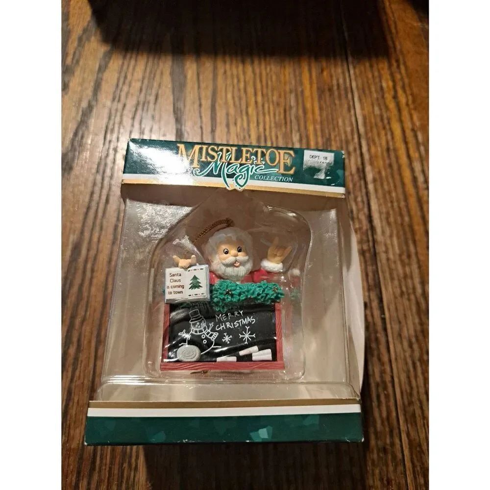 Vintage Trevco Mistletoe Magic Santa Claus Chalkboard Christmas Holiday Ornament
